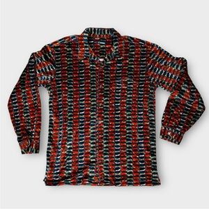 Wilke Rodriguez Men's Shirt Size Large Red Green  Velvet Long Sleeve Button Up